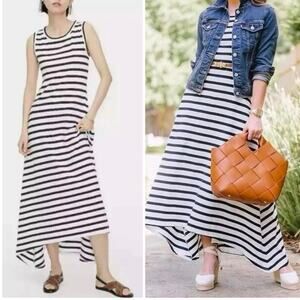 J. Crew Sleeveless Navy/White Striped Hi-Low Maxi Dress - XS